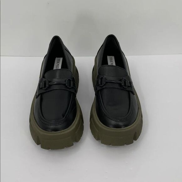 Steve Madden Trifecta loafer shoe black olive green chunky lug sole platform 6.5 - Picture 3 of 6